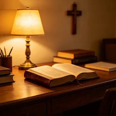 A Bible open to Ephesians 1 with a notebook beside it, pen in hand, ready for inductive study