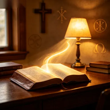 A Bible opened to Romans 3 side by side with a Greek interlinear for comparing the original language
